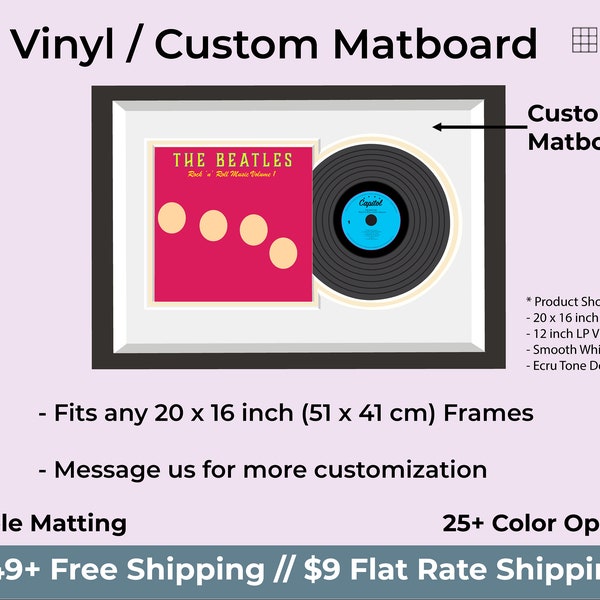 Custom Matboard for LP Vinyl  for 20x16 inch (51x41cm) Picture Frames (Double Matting)