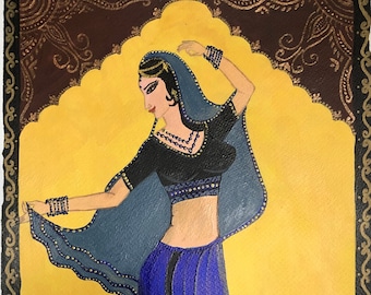 Handgemachte Rajasthani Lady Gemälde: Indische Volkskunst Wanddekor