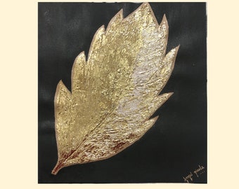Gold Leaf Painting on Canvas: Modern Mixed Media Wall Art
