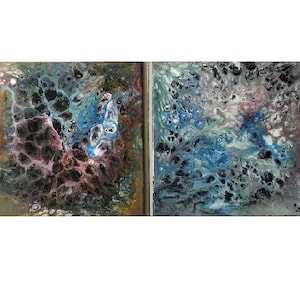 Conjunto de 2, pintura abstracta original de dos piezas, arte de resina, arte mural contemporáneo moderno brillante, decoración del hogar, regalo de Navidad, por Komal Nirula