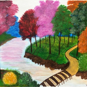 Fall Forest Painting Landscape Original wall Art, Acrylic Painting on canvas for Home Decor Christmas gift, Artwork by Komal Nirula