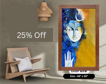 Original Shiva | Shivji Painting, Modern Contemporary Indian Wall Art, Indian Home Décor, Diwali gift, Religious Green Art, By Komal Nirula