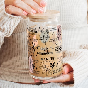 Cadeau de soi, Amour de soi, Tasse en verre rappels de manifestations quotidiennes, Affirmations, Santé mentale, Tasse en verre Amour de soi, Rappels quotidiens