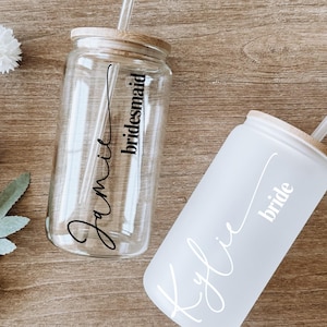 Custom Bridesmaid Glass Can Cups, Bachelorette Party Favors , Personalized Glass Cups, Bridesmaid Tumblers, Bridesmaid Proposal Box Gifts