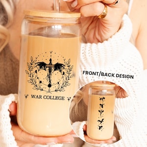 Fantasy Book Lover Glass Cup with Lid and Straw, Fourth Iced Coffee Cup, Wing Glass Tumbler, Fantasy Gift Merch Tumbler, Romantasy