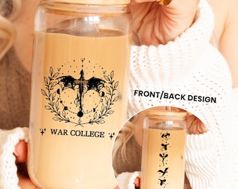 Fantasy Book Lover Glass Cup with Lid and Straw, Fourth Iced Coffee Cup, Wing Glass Tumbler, Fantasy Gift Merch Tumbler, Romantasy