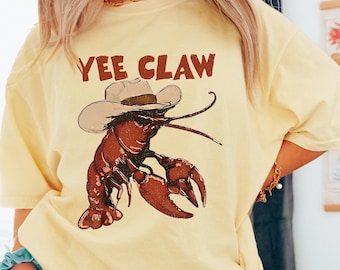 Comfort Colors Lobster Cowboy Shirt, Coastal Western Yee Claw Tee