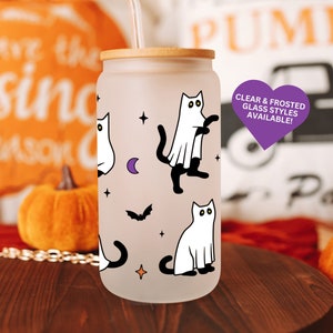 Halloween Black Cat Beer Can Glass Cute Ghost Cat Coffee Cup Halloween Gift Iced Coffee Cup Spooky Season Cute Ghosts Halloween Coffee Mug