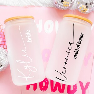Custom Bridesmaid Glass Can Cups, Bachelorette Party Favors , Personalized Glass Cups, Bridesmaid Tumblers, Bridesmaid Proposal Box Gifts