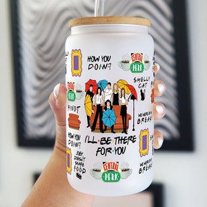 Friends 16oz Glass Can Cup with Lid and Straw, Friends Gifts, Friends,Glass Can Cup, Fan Gift, Iced Coffee Glass Cup