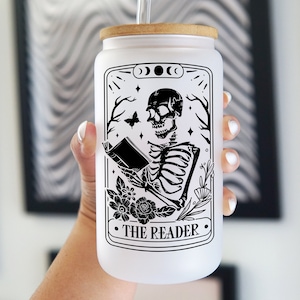 Die Leser Tarot Glasdosen Tasse, Leser Geschenke, Leser Tasse, Die Leser Tarot Karte Tasse, Eiskaffee Glas, Geschenk für Leser, Bücherwurm Geschenke