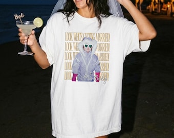 Y2K Bride Bootleg Shirt, Custom Photo Look Who’s Getting Married Comfort Colors Tee