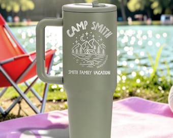 Personalized Family Vacation Tumbler, Engraved Metal Camp Cup, Summer Trip Drinkware