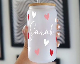 Personalized Galentines Day Gifts, 16oz Valentines Glass Can Cup, Friends Valentine, Friends Gift Valentines Day, Best Friend Valentines