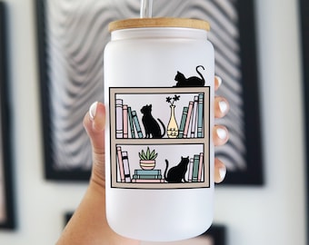 Cats On Bookshelf Cup, Cat Book Cup, Books and Cats Tumbler, Reading Cup, Cat Lover, Gift for Cat Lover, Gift for Book Lovers, Book, Bookish