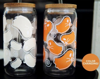 Color Change Ghost Glass Cup: Halloween Iced Coffee 16oz