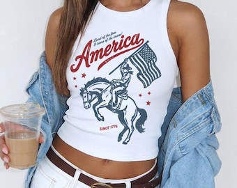 4th of July Crop Tank Top, Bella Canvas® USA Racerback Tank, Vintage Distressed Americana Shirt