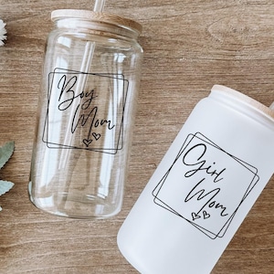 New Mom Gift, Boy Mom, Girl Mom, Mother&#39;s Day Gift, Iced Coffee Glass Can, Boy Mom Gifts, Girl Mom Gifts, Mom Glass Cup, Baby Shower Gift