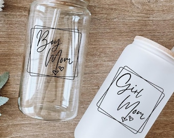 New Mom Gift, Boy Mom, Girl Mom, Mother's Day Gift, Iced Coffee Glass Can, Boy Mom Gifts, Girl Mom Gifts, Mom Glass Cup, Baby Shower Gift