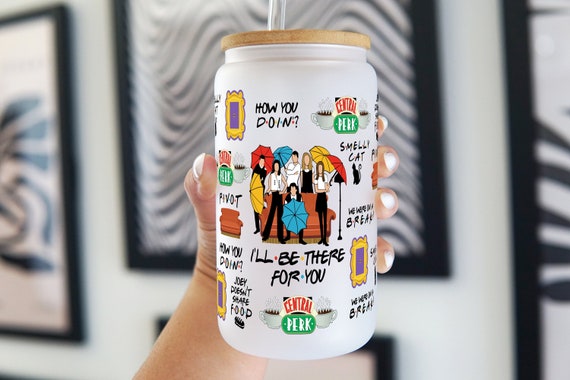 Friend 16oz Glass Can Cup with Lid and Straw, Friend Gifts, Friend,Glass Can Cup, Fan Gift, Iced Coffee Glass Cup