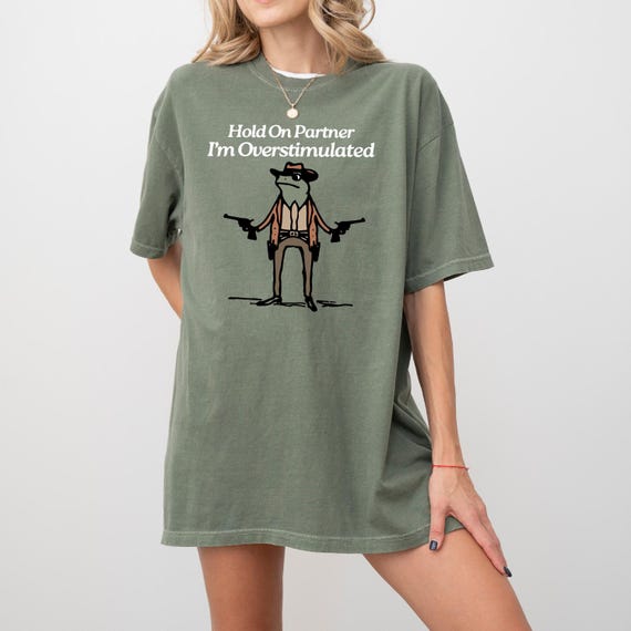 Hold On Partner Im Overstimulated Sweatshirt, Cowboy Frog Sweatshirt, Cowboy Frog Unhinged Shirt, Cute Animal Sweatshirt, Funny Frog Shirt