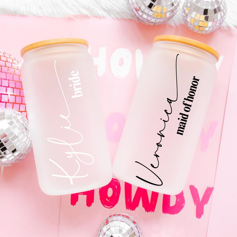 Custom Bridesmaid Glass Can Cups, Bachelorette Party Favors , Personalized Glass Cups, Bridesmaid Tumblers, Bridesmaid Proposal Box Gifts