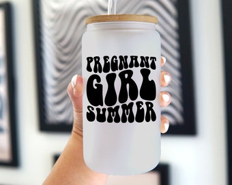 Pregnant Girl Summer Iced Coffee Glass: Funny First Time Mom Gift