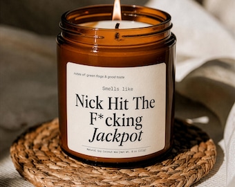 Personalized Engagement Candle, Funny He Hit the Jackpot Gift for Bride To Be