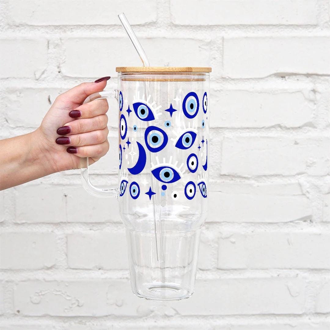 Evil Eye Glass Can Tumbler with Evil Eye Mug Rug Coaster Gift Set, Evil Eye Gifts, Positivity Gifts, Gift for Her, Best Friend Gift Idea