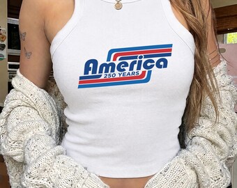 Retro Amerika 250 Jahre Panzer Bunt, tailliertes Crop Top