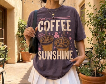 Iced Coffee Sunshine Graphic Tee, Retro Summer Vibes Shirt, Comfort Colors®