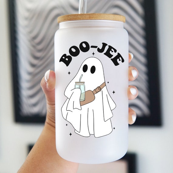 Girly Ghost Glass Can Cup: Spooky Season Iced Coffee - Boo Jee Design