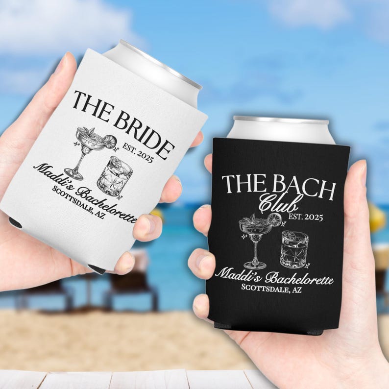 The Bach Club Can Coolers, Custom Bachelorette Can Coolers, Bachelorette Drink Holders , Club Bach Can Cooler, Bachelorette Favors