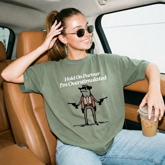 Hold On Partner Im Overstimulated Sweatshirt, Cowboy Frog Sweatshirt, Cowboy Frog Unhinged Shirt, Cute Animal Sweatshirt, Funny Frog Shirt