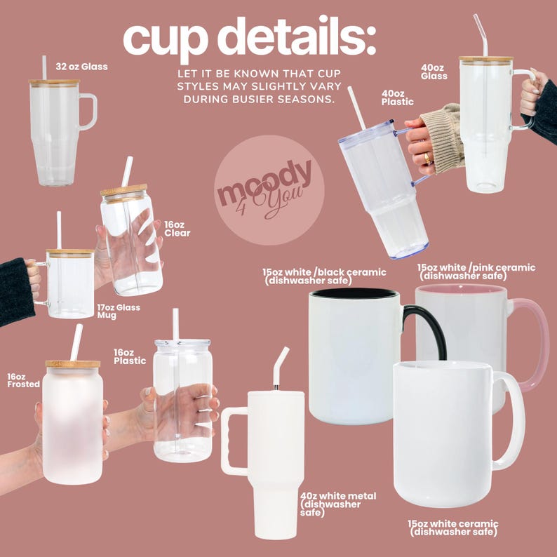 Puede incluir: Una colecci&oacute;n de recipientes que incluye un vaso de 946ml, vaso de 1,18l, pl&aacute;stico de 1,18l, vaso transparente de 473ml, taza de vidrio de 503ml, vaso esmerilado de 473ml, pl&aacute;stico de 473ml, cer&aacute;mica blanca/negra de 444ml y cer&aacute;mica blanca/rosa de 444ml.