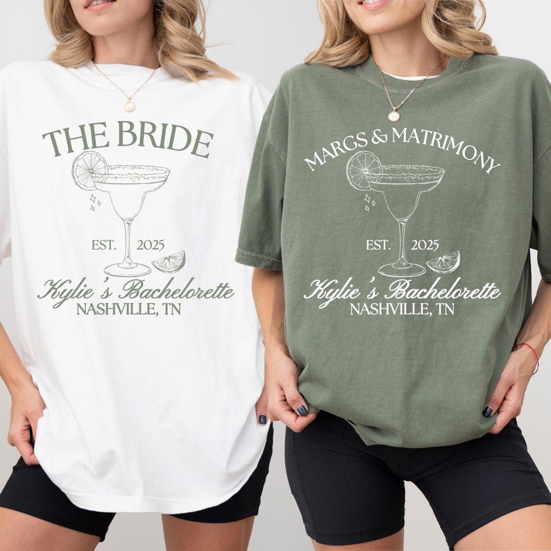 Margs and Matrimony, Bachelorette Party Shirts,  Personalized Bachelorette Party Shirts, Custom Name and Location Bachelorette Shirts