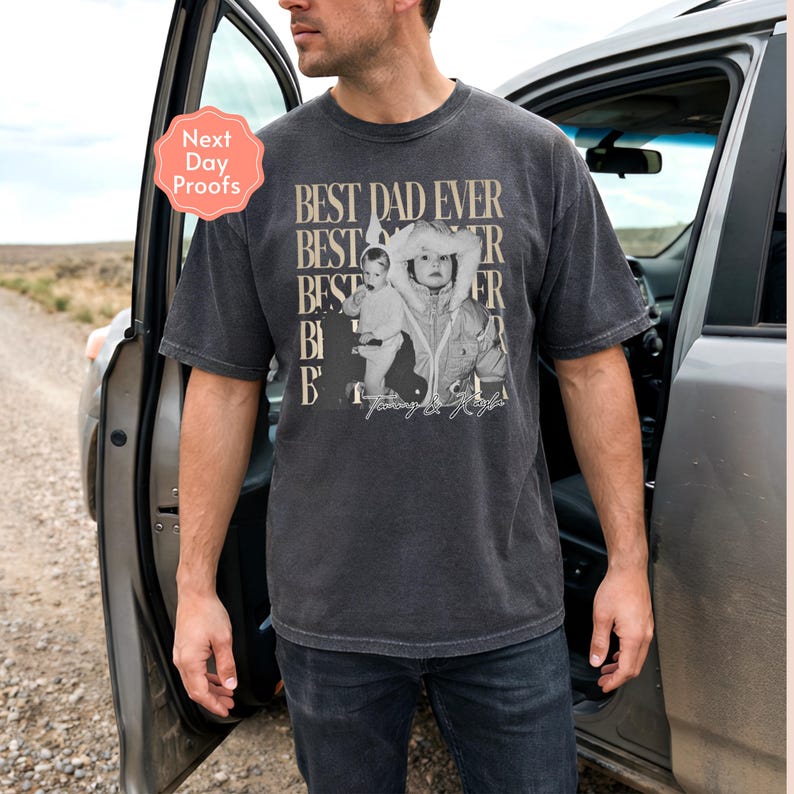 Custom Dad Vintage Photo Shirt: Personalized Fathers Day Shirt With Kids Photo, Funny Dad Shirt, Best Dad Ever Shirt, New Dad Gift