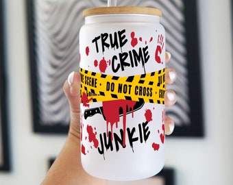 True Crime Iced Coffee Glass Cup with Lid & Straw