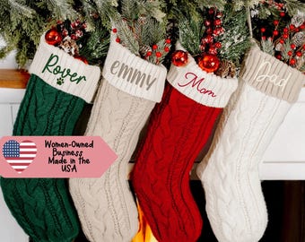 Personalized Embroidered Knit Family Christmas Stockings, Cozy Holiday Mantel Decor