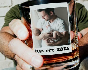 Bourbon Glass, Custom Photo Dad Est. Whiskey Glass, Personalized Grandpa Gift, Polaroid Photo