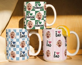 Taza personalizada con foto de bebé, regalo personalizado para el Día del Padre, regalo retro a cuadros para papá