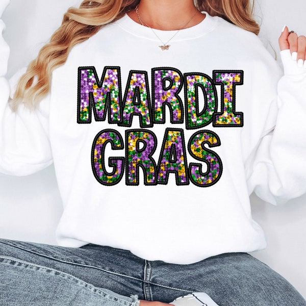 Mardi Gras Shirt, Cute Mardi Gras Sweater, Louisiana Parade Krewe, New Orleans Sweater, Flower de luce Shirt, Faux Glitter Design Printed On