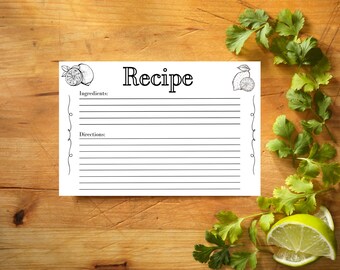 Printable Recipe Card Lemon Theme