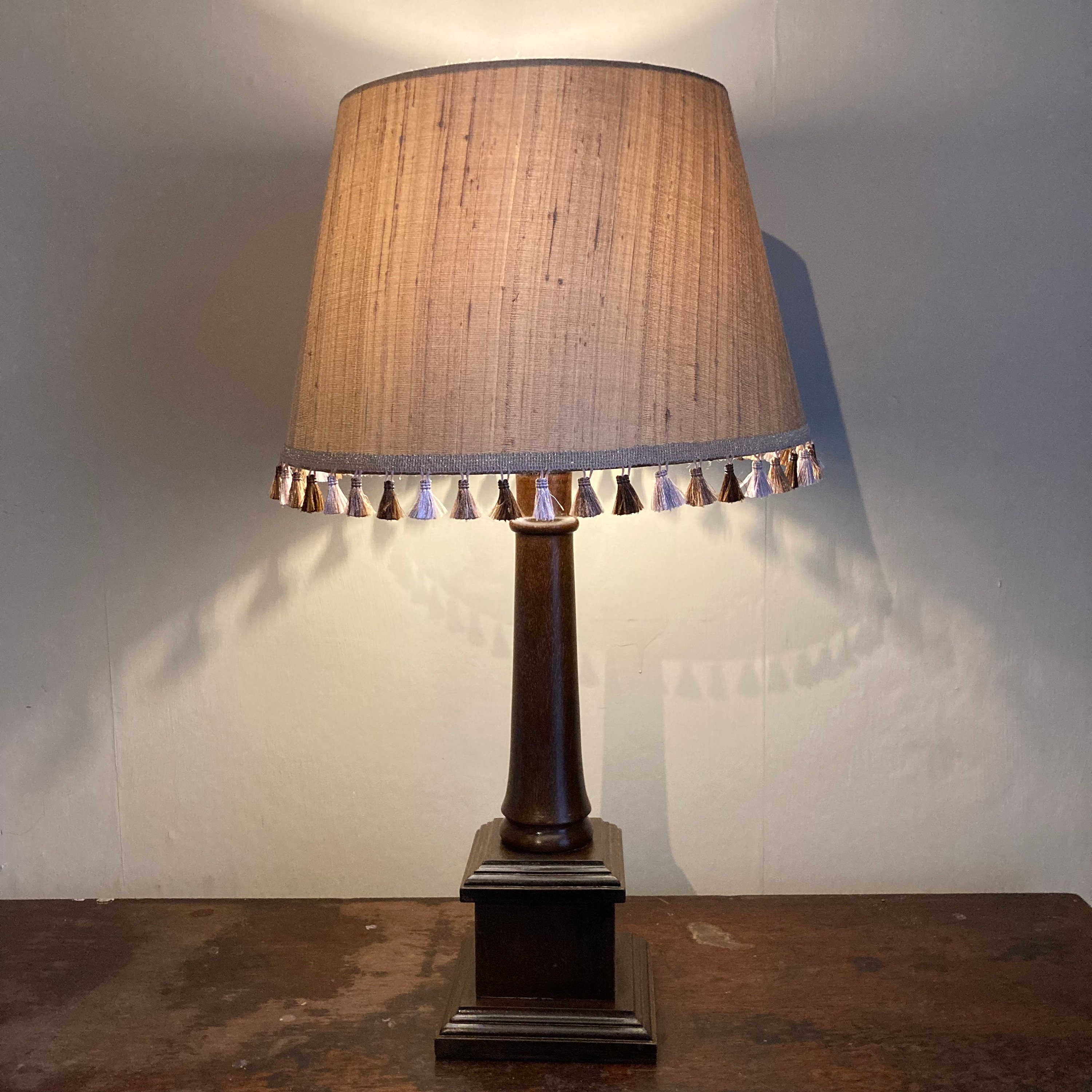 Pair of Tall Wooden Column Table Lamps With Silk Empire Shades Etsy UK