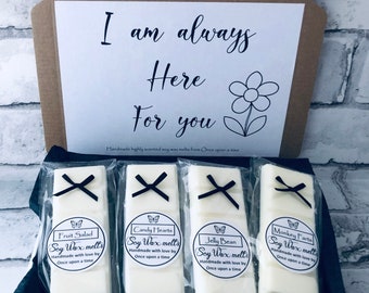 I am always here for you. Soy wax melt Letterbox gift box, Handmade, hand poured Soy Wax melts gift box with 4 x 50g snap bar blocks.