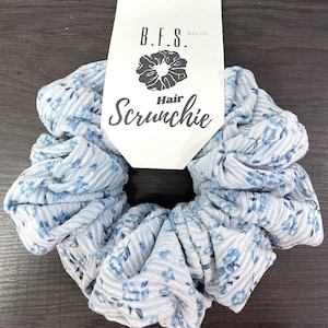 Bonnie – Handmade Light Blue Floral Scrunchie | Soft & Elegant Hair Accessory&quot;