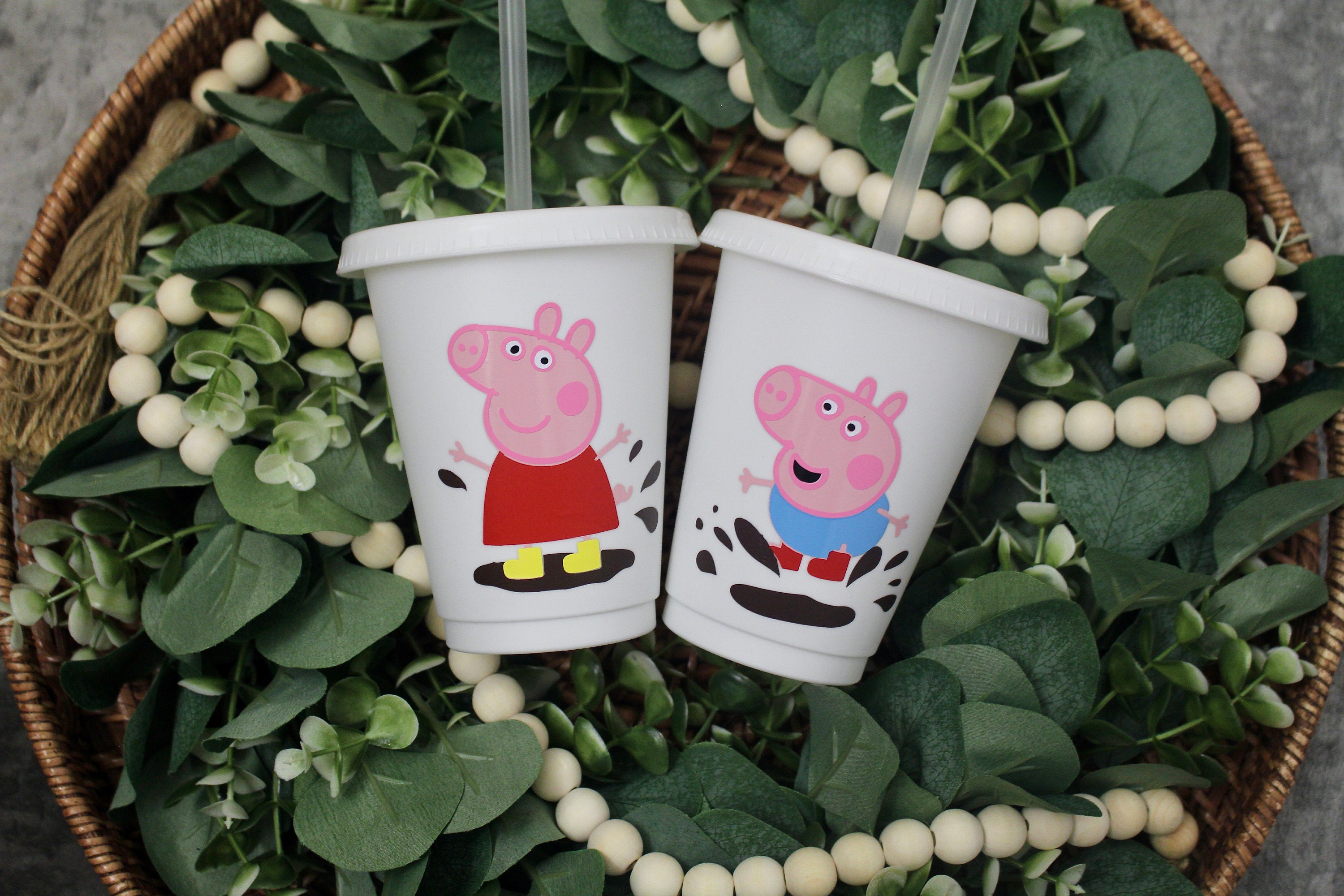 TOYBARN : Peppa Pig Themed Drink Tumbler with Lid and Straw - 16 oz