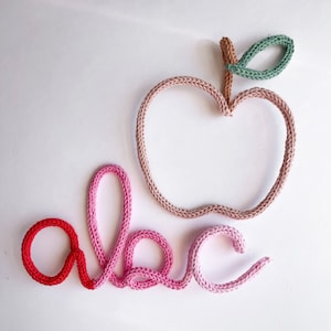 Classroom Apple Sign, Apple Nursery Decor, Knit Wire Art, Fruit Kids Room Decor, Wire Fruit Sign, Pink First Day of School, Teacher Gift