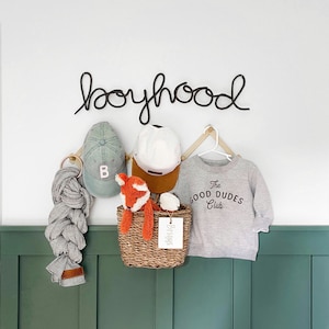 Boyhood Sign, Modern Nursery Wall Hanging, Baby Boy Nursery Sign, Custom Wire Name Sign, Boys Room Wall Art, Minimalist Nursery Decor Boy