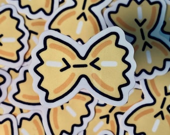 Pegatina de vinilo brillante impermeable, pequeña y linda con forma de pasta farfalle y pajarita